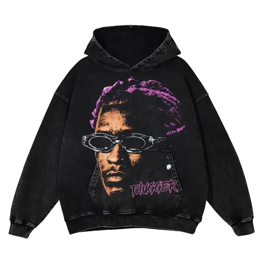 Young Thug Thugger Shades Aicd Wash Oversized Hoodie