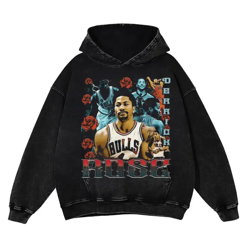 Derrick Rose Chicago Bulls Heartbeat Aicd Wash Oversized Hoodie