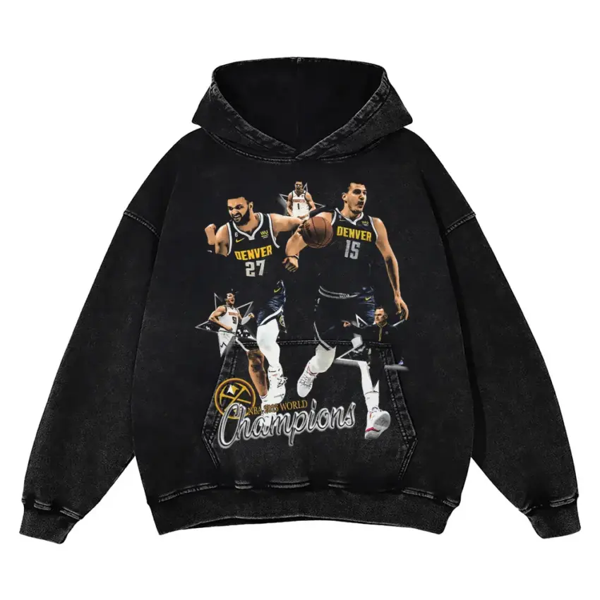 Jokic And Murray Denver's Champion Duo Aicd Wash Oversized Hoodie