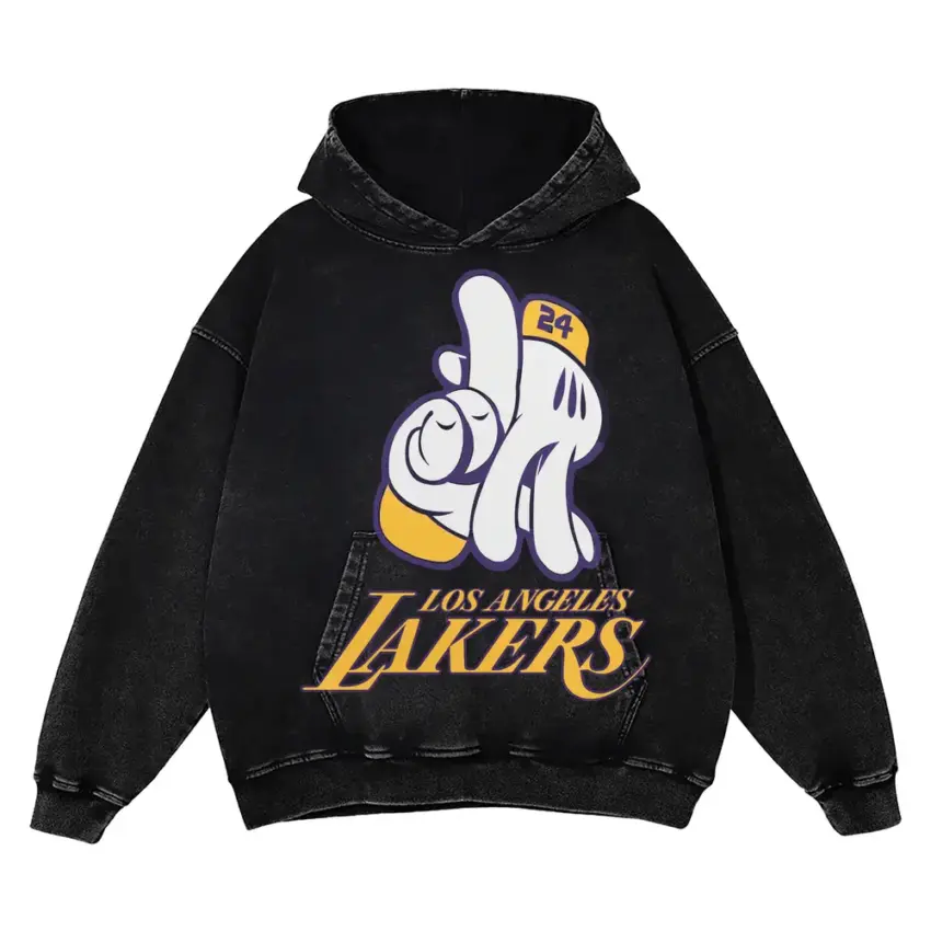 Lakers Glove Tribute For Kobe Aicd Wash Oversized Hoodie