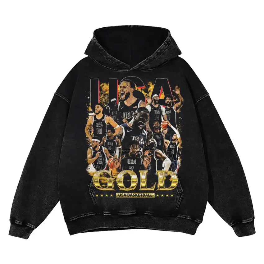 USA Basketball Gold Standard Tribute Aicd Wash Oversized Hoodie