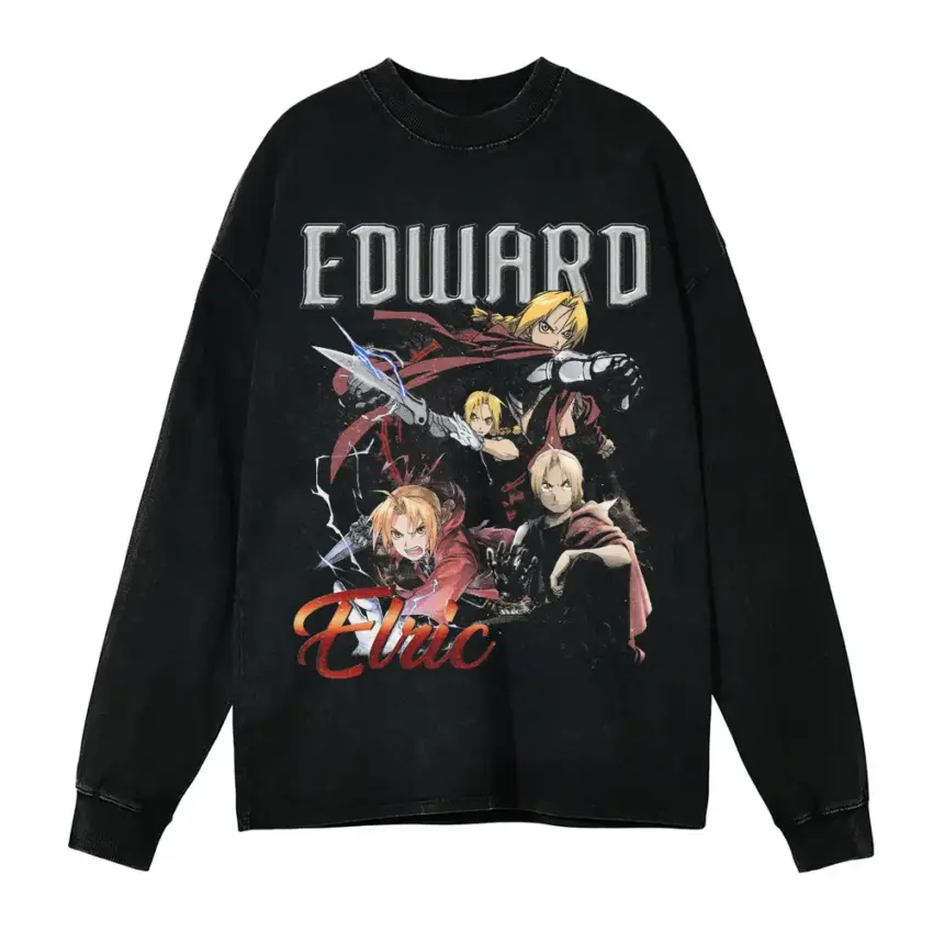 Fullmetal Alchemist Edward Aicd Wash Oversized Long Sleeve Shirt