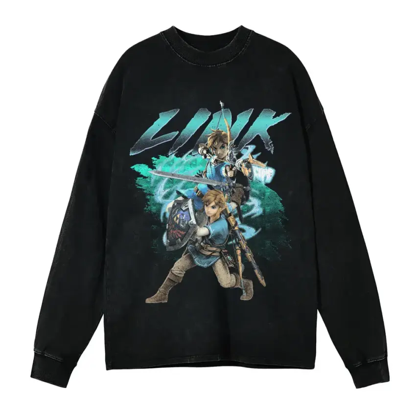Hero Of Hyrule Aicd Wash Oversized Long Sleeve Shirt