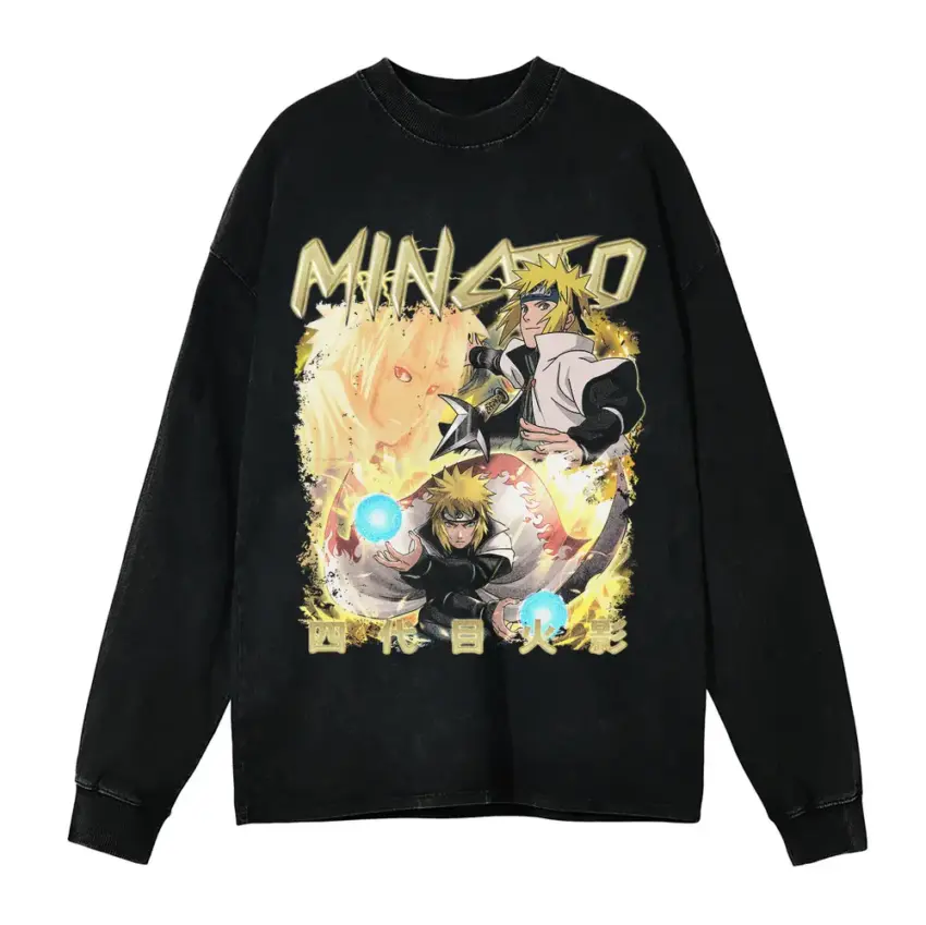 Konohas Yellow Flash Aicd Wash Oversized Long Sleeve Shirt