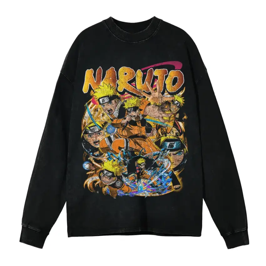 Ninja Academy Days Aicd Wash Oversized Long Sleeve Shirt