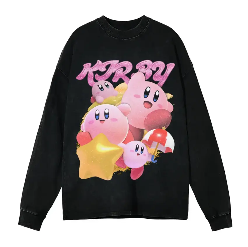Pop Star Hero Kirby Aicd Wash Oversized Long Sleeve Shirt