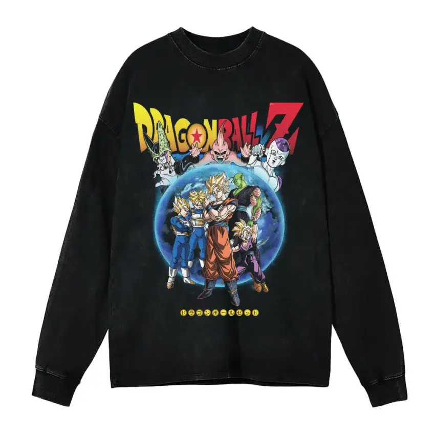 Showdown On Namek Aicd Wash Oversized Long Sleeve Shirt