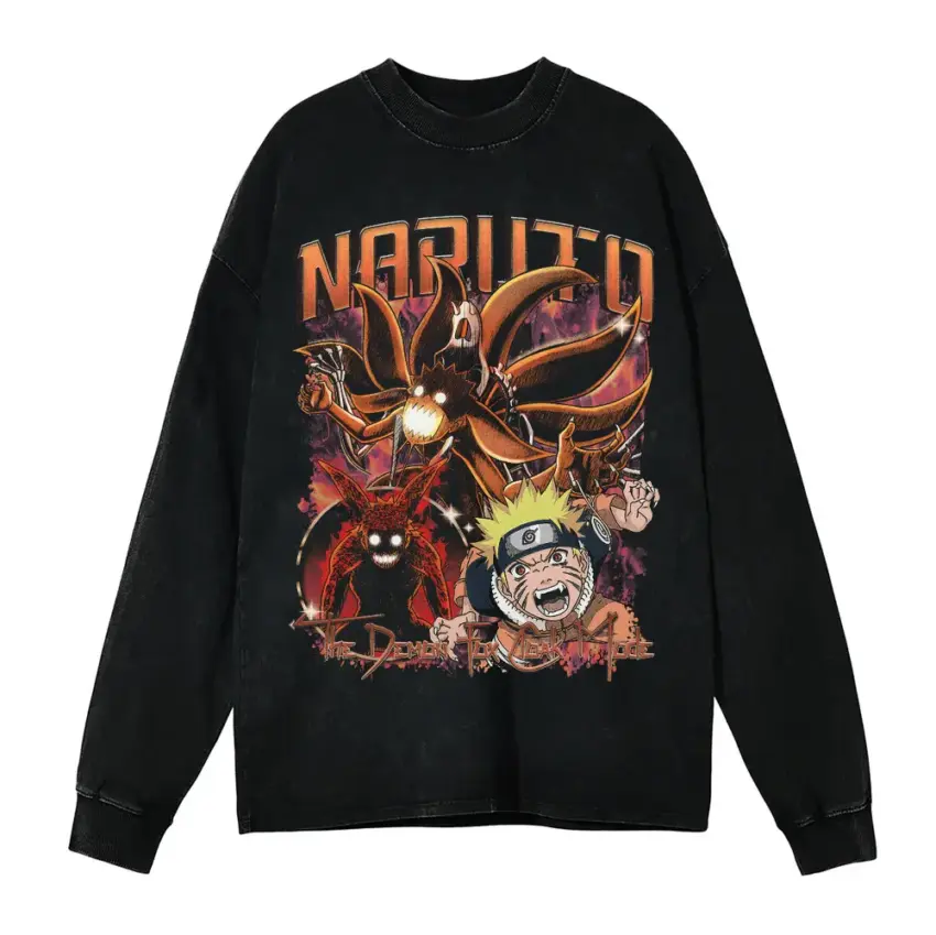 Tailed Beast Tamer Aicd Wash Oversized Long Sleeve Shirt