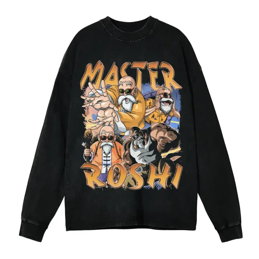 Turtle Hermit Roshi Aicd Wash Oversized Long Sleeve Shirt