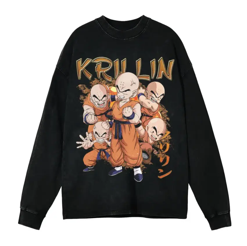 Z Fighter Krillin Aicd Wash Oversized Long Sleeve Shirt