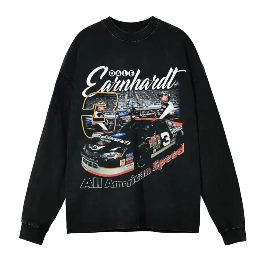 Earnhardt All American Hero Aicd Wash Oversized Long Sleeve Shirt