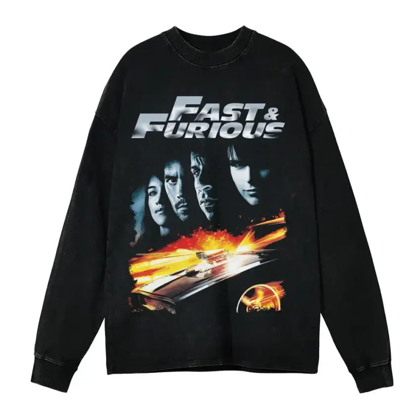 Fast And Furious Last Ride Aicd Wash Oversized Long Sleeve Shirt