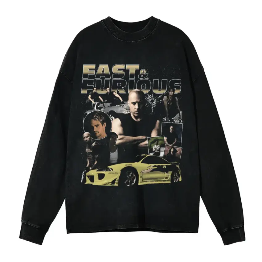 Fast And Furious For Paul Aicd Wash Oversized Long Sleeve Shirt