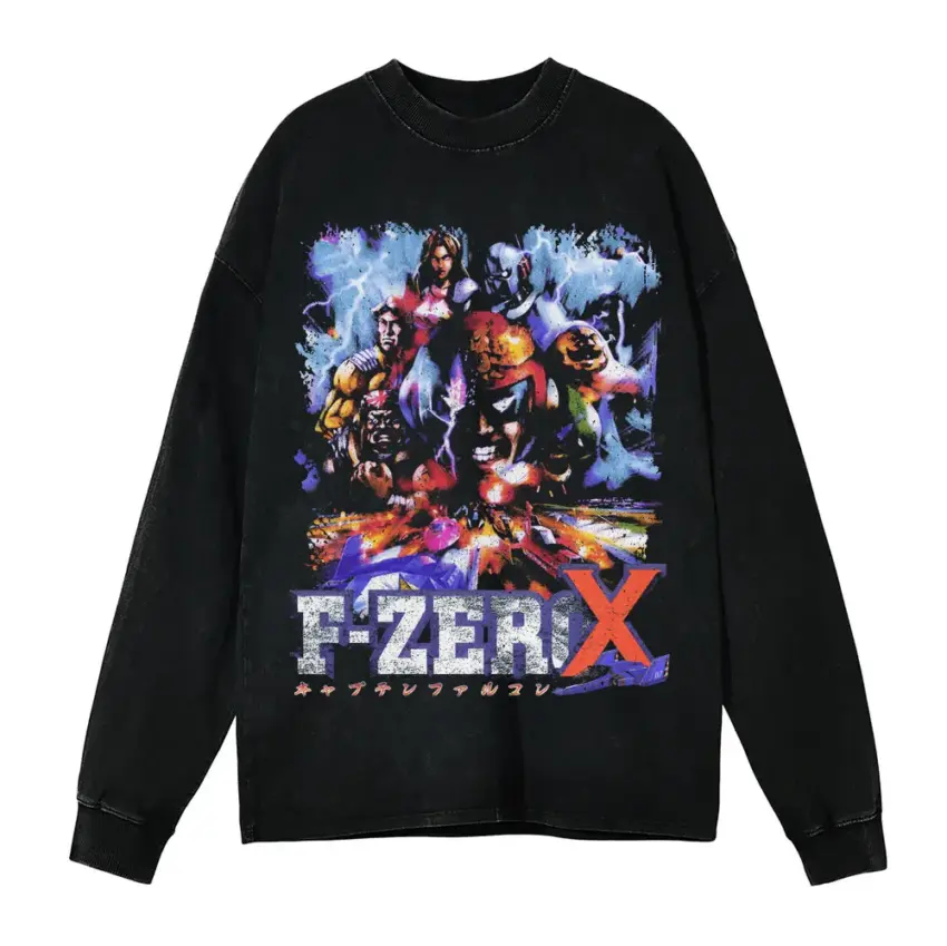 F Zero X Racers Aicd Wash Oversized Long Sleeve Shirt