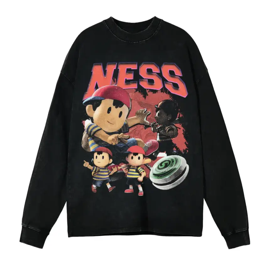 Ness And Friends Aicd Wash Oversized Long Sleeve Shirt
