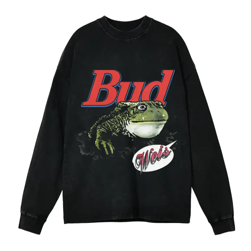 Bud Weis Er Frog Aicd Wash Oversized Long Sleeve Shirt