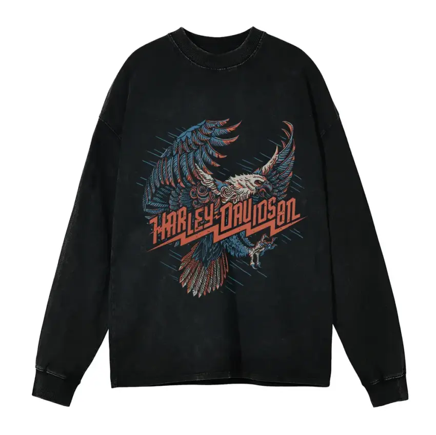 Harley Davidson Freedom Flight Aicd Wash Oversized Long Sleeve Shirt