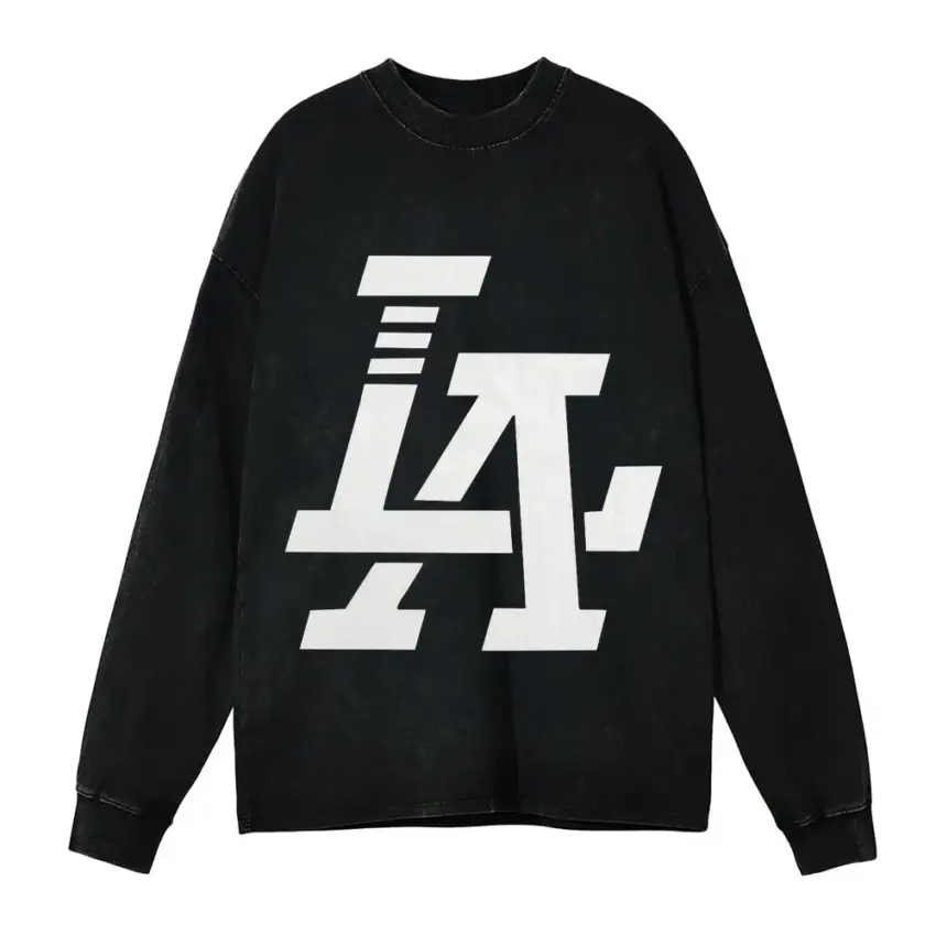 Los Angeles Interlocked Aicd Wash Oversized Long Sleeve Shirt