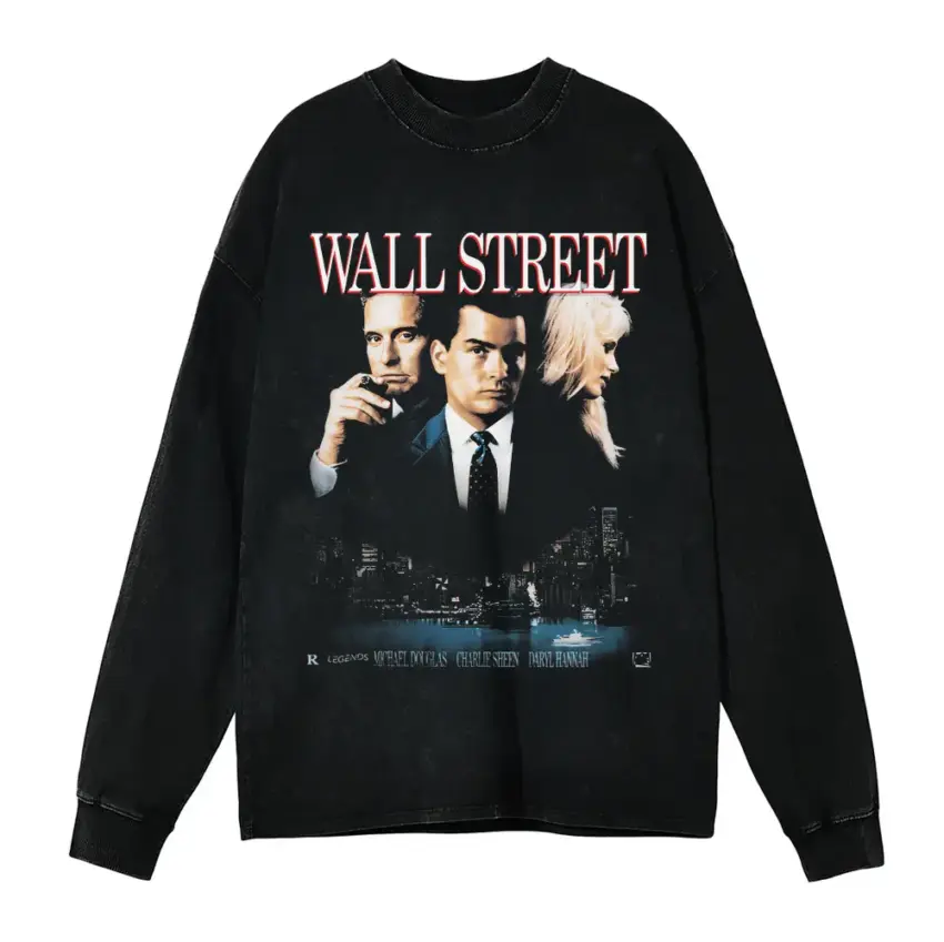 Greed Is Good Aicd Wash Oversized Long Sleeve Shirt