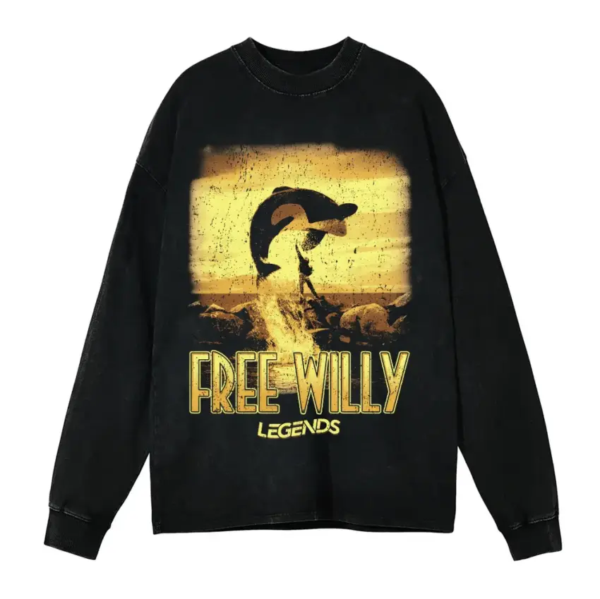 Jump To Freedom Aicd Wash Oversized Long Sleeve Shirt