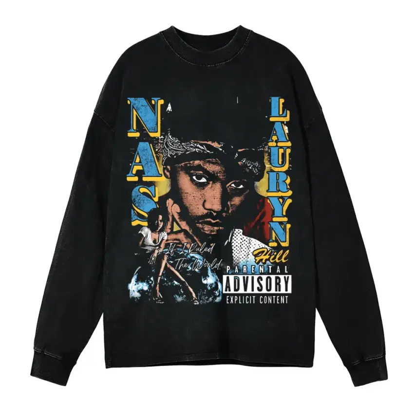 2Pac Apocalypse Now Aicd Wash Oversized Long Sleeve Shirt