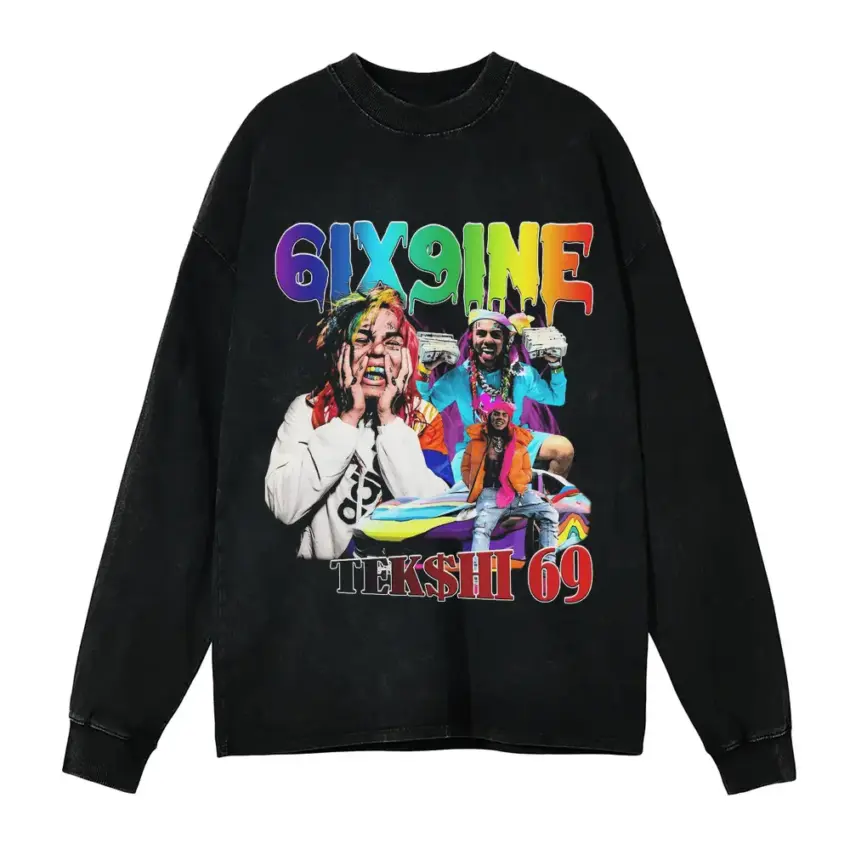 6ix9ine TattleTales Era Aicd Wash Oversized Long Sleeve Shirt