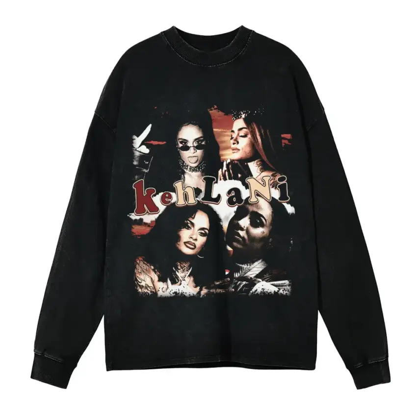 Aaliyah Tribute Collage Aicd Wash Oversized Long Sleeve Shirt