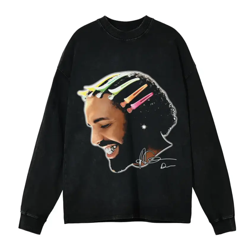 Adonis Graham Portrait Aicd Wash Oversized Long Sleeve Shirt