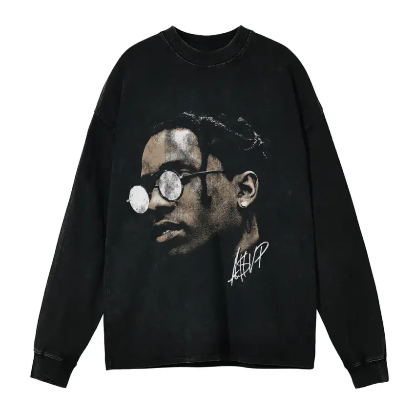 ASAP Rocky Portrait Aicd Wash Oversized Long Sleeve Shirt