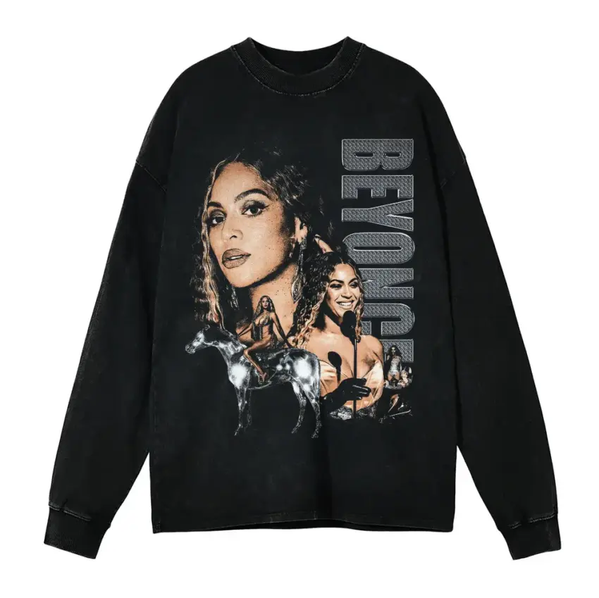 Beyonce Portrait Of A Queen Aicd Wash Oversized Long Sleeve Shirt