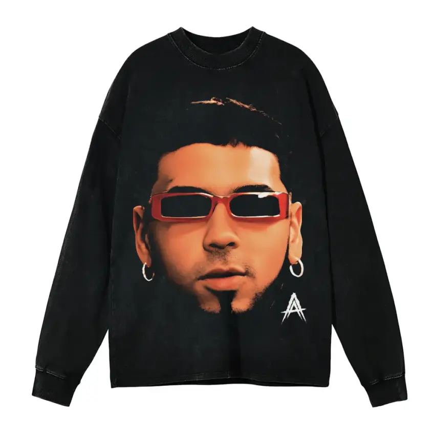 Anuel Real Hasta La Muerte Aicd Wash Oversized Long Sleeve Shirt