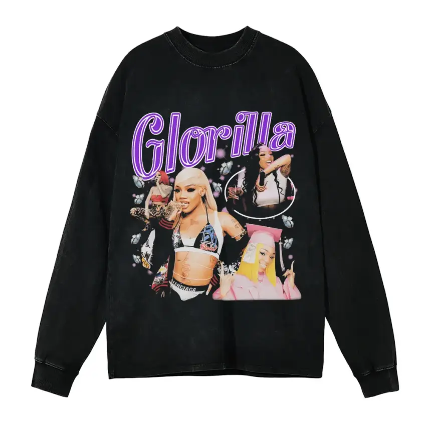 Big Glo Vibrant Collage Aicd Wash Oversized Long Sleeve Shirt