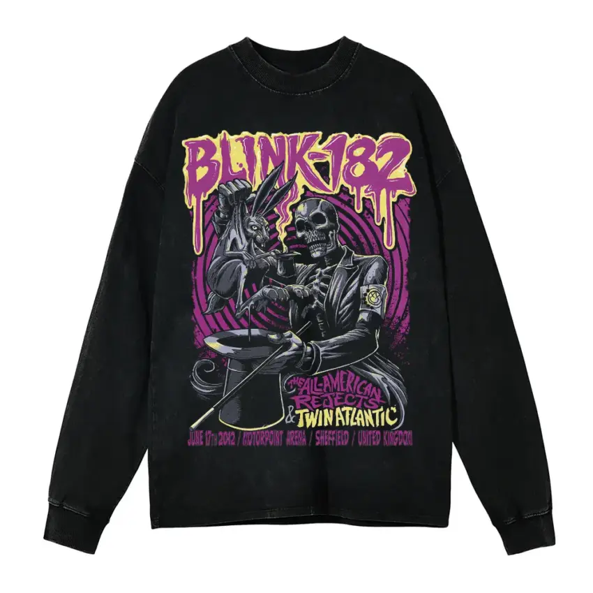 Blink 182 Skulls Aicd Wash Oversized Long Sleeve Shirt