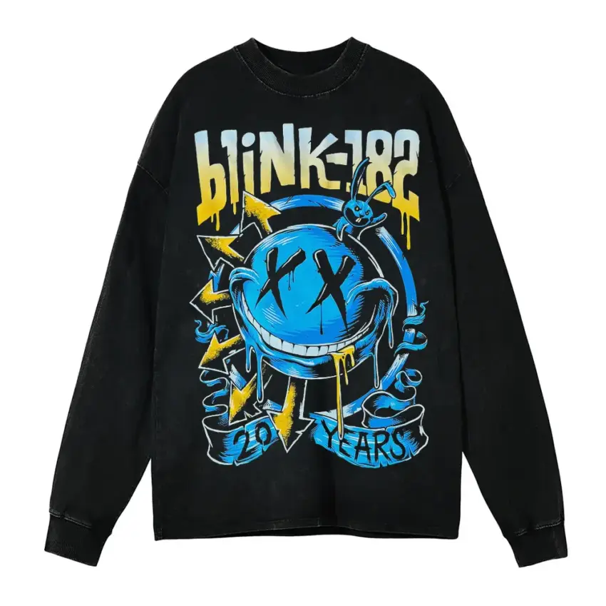 Blink 182 Twenty Years Aicd Wash Oversized Long Sleeve Shirt