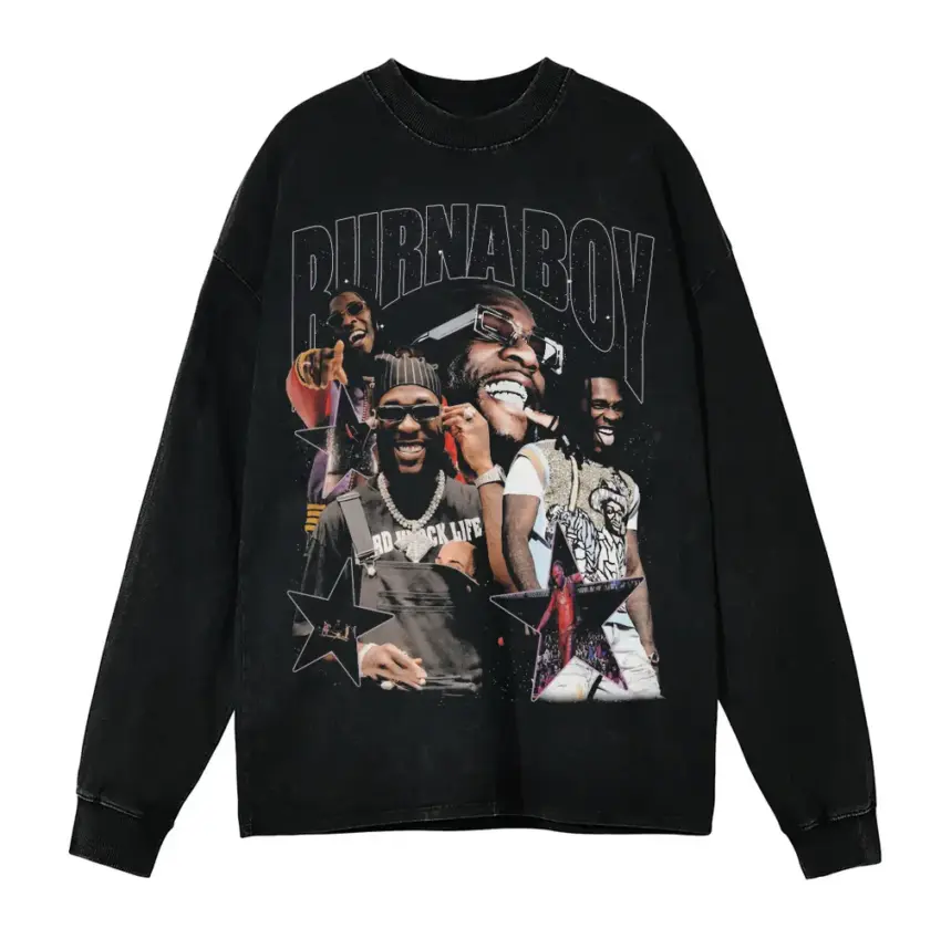 Burna Boy African Giant Aicd Wash Oversized Long Sleeve Shirt