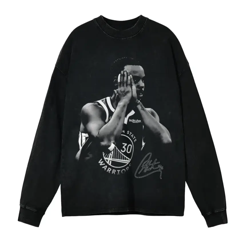 Chef Curry Aicd Wash Oversized Long Sleeve Shirt