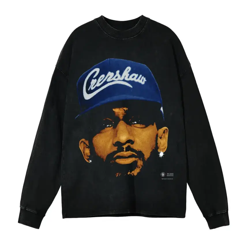 Crenshaw King Nipsey Aicd Wash Oversized Long Sleeve Shirt