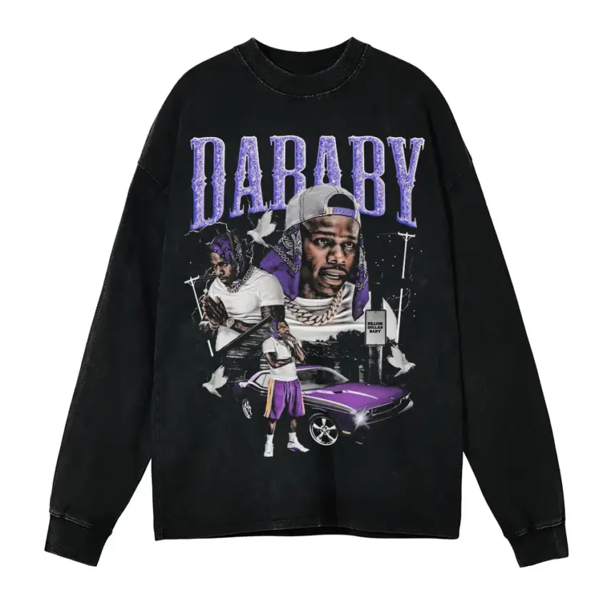DaBaby Purple Reign Aicd Wash Oversized Long Sleeve Shirt