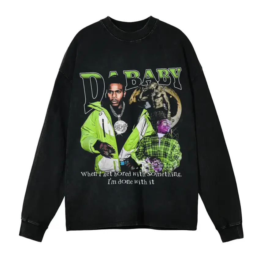 DaBaby Artistic Struggle Aicd Wash Oversized Long Sleeve Shirt