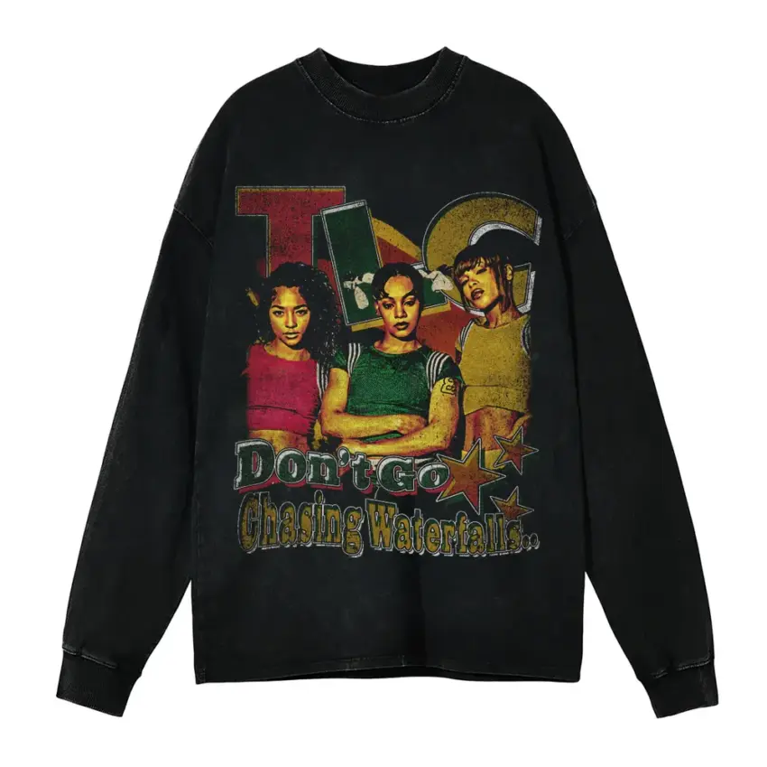 Dont Go Chasing Waterfalls Aicd Wash Oversized Long Sleeve Shirt