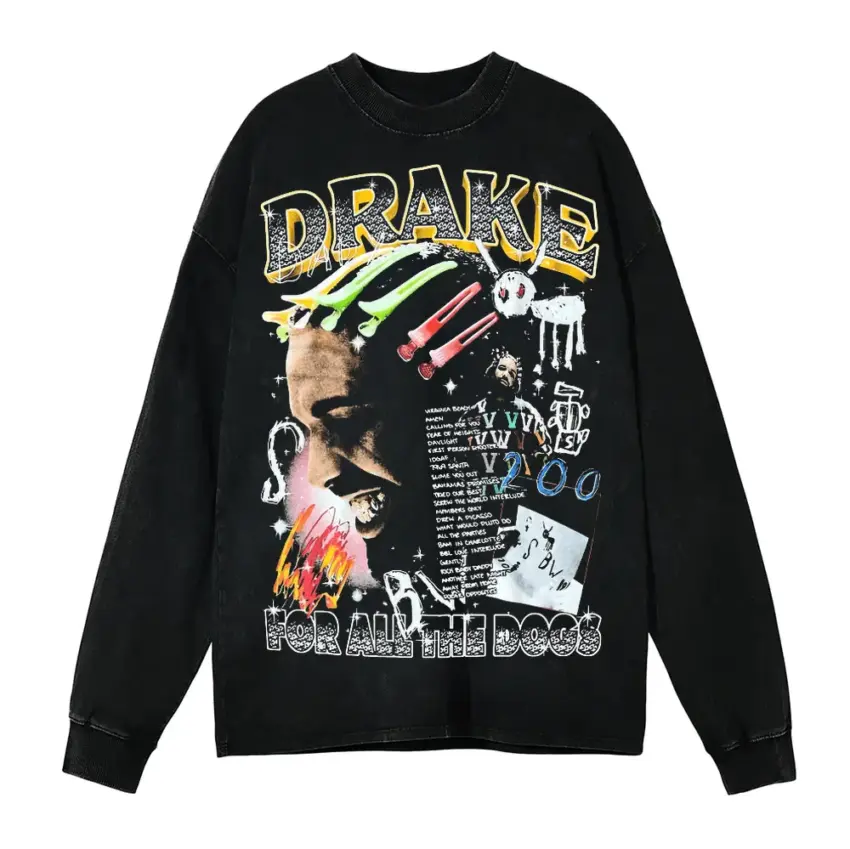 Drake For All The Dogs Aicd Wash Oversized Long Sleeve Shirt