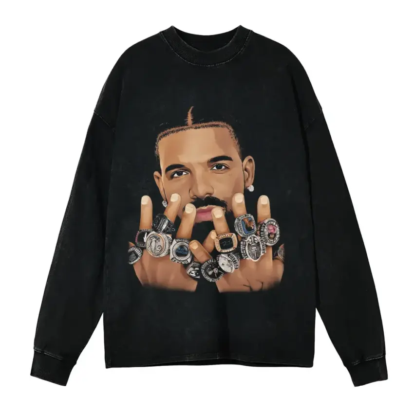 Drake The Champ Aicd Wash Oversized Long Sleeve Shirt