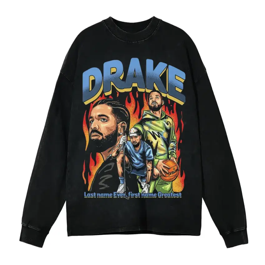 Drake Last Name Ever First Name Greatest Aicd Wash Oversized Long Sleeve Shirt