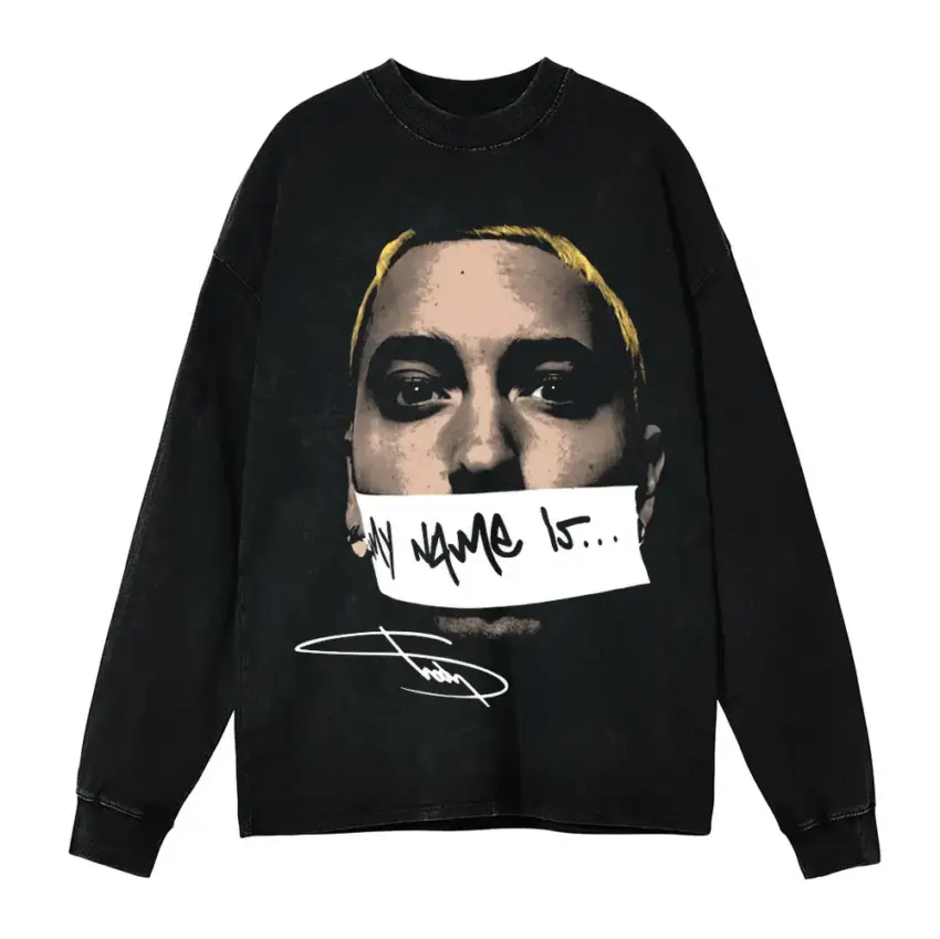 Eminem Signature Portrait Aicd Wash Oversized Long Sleeve Shirt