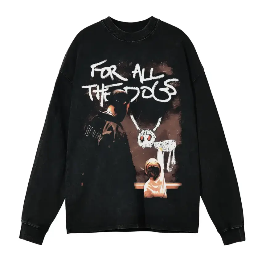 For All The Dogs Album Art Aicd Wash Oversized Long Sleeve Shirt