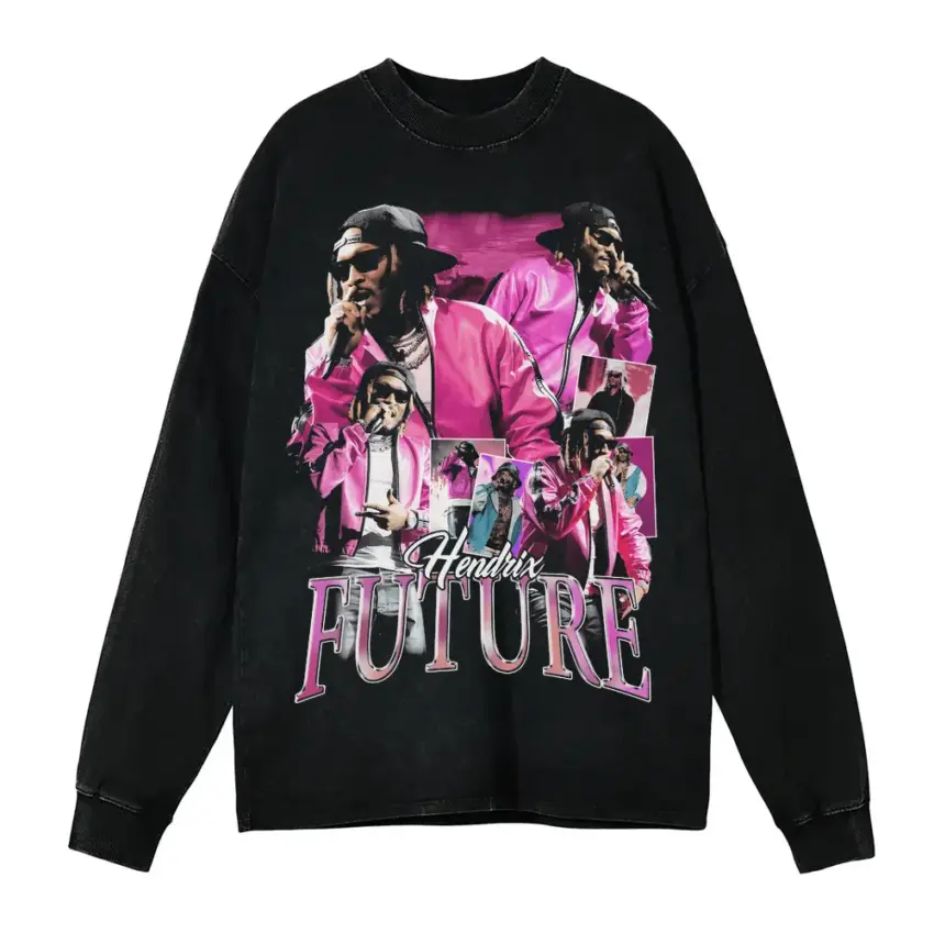 Future Pink Money Collage Aicd Wash Oversized Long Sleeve Shirt