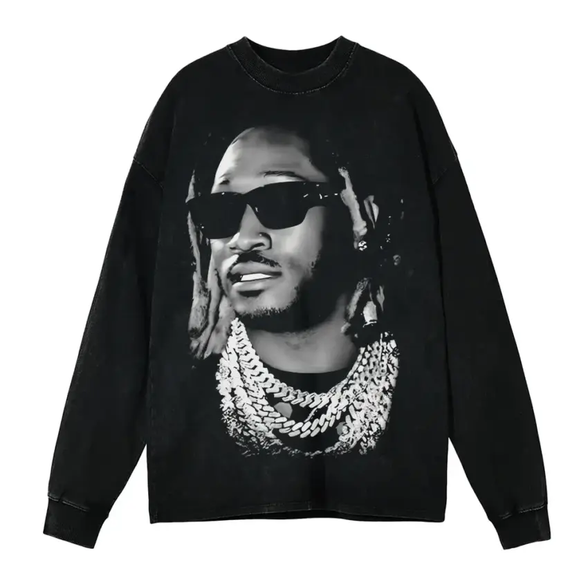 Future Pluto Portrait Aicd Wash Oversized Long Sleeve Shirt