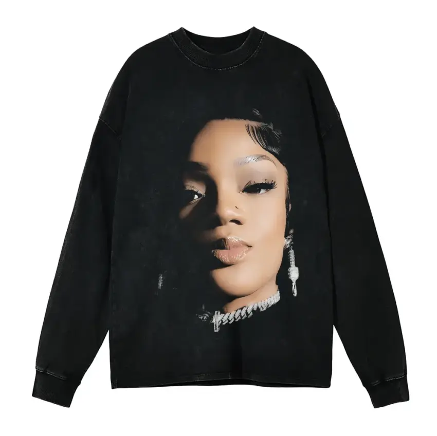 GloRilla FNF Portrait Aicd Wash Oversized Long Sleeve Shirt