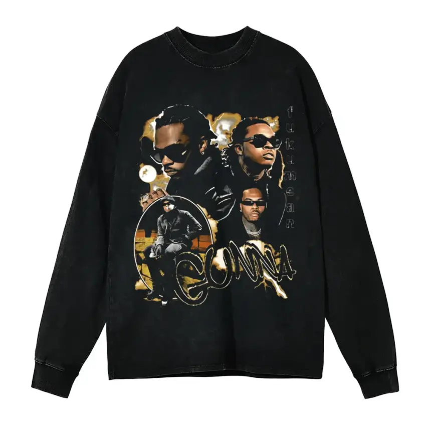 Gunna And Lil Baby Drip Too Hard Aicd Wash Oversized Long Sleeve Shirt