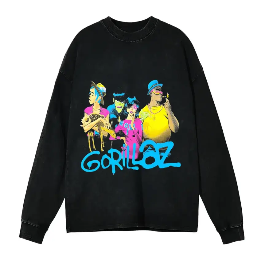 Gorillaz Cracker Island Aicd Wash Oversized Long Sleeve Shirt